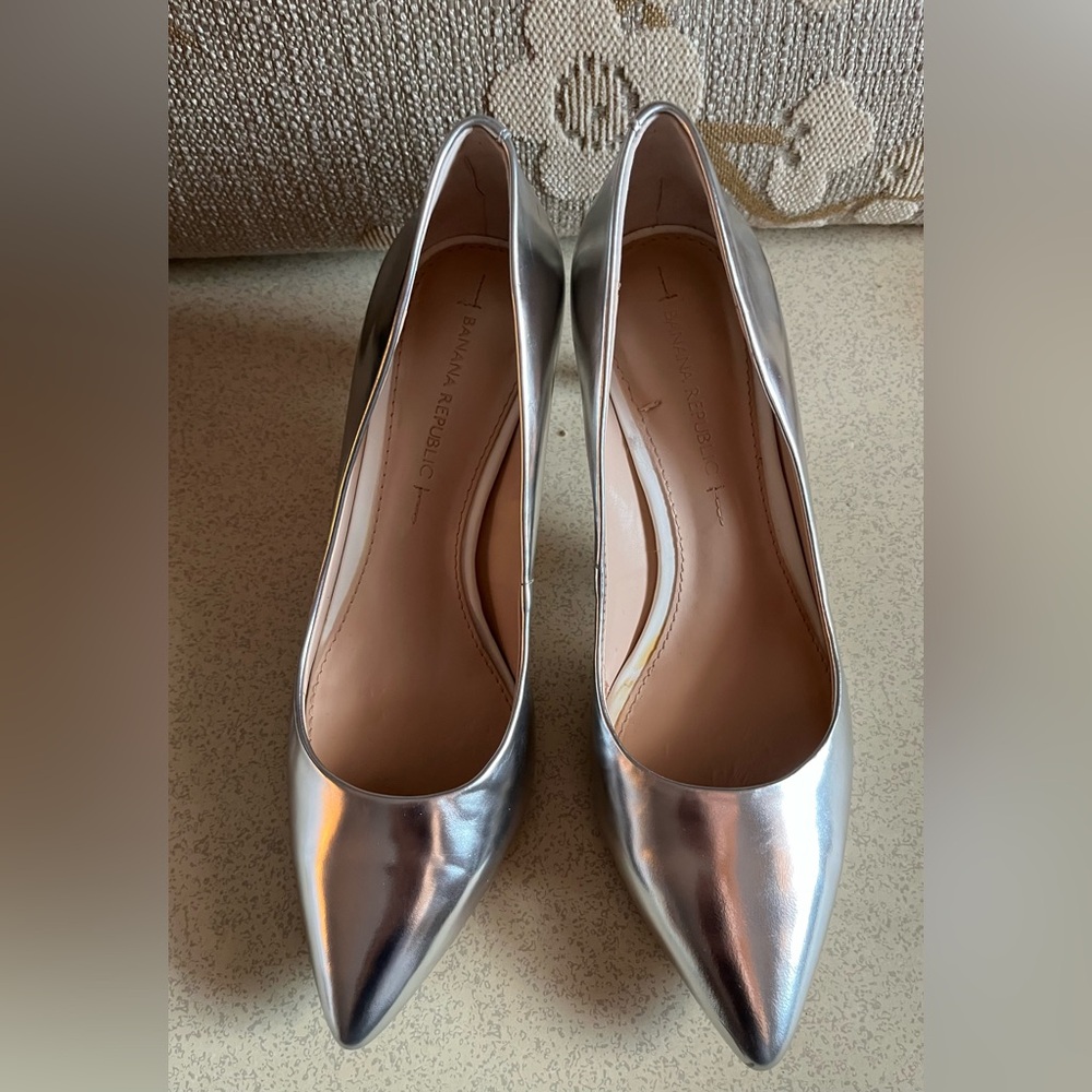 Banana Republic Shiny Silver Heels
